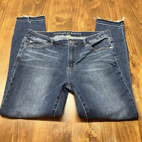 Articles of Society Jeans Womens 31 Dark Wash Blue Denim Raw Hem Stretch Skinny - Picture 16 of 16